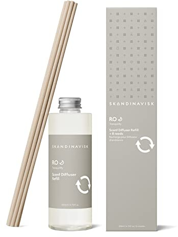 Skandinavisk RO 'Ruhe' Duftstäbchen Diffuser Nachfüllung mit 8 Stäbchen. Duft: Geschnittenes Gras,herabgefallene Blätter, Gurke und Veilchen. 200 ml.