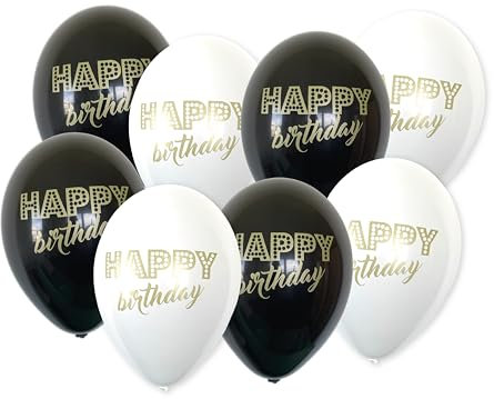 30 Luftballons je 15x black & white berduckt mit Happy Birthday, 28-30 cm/11 inch