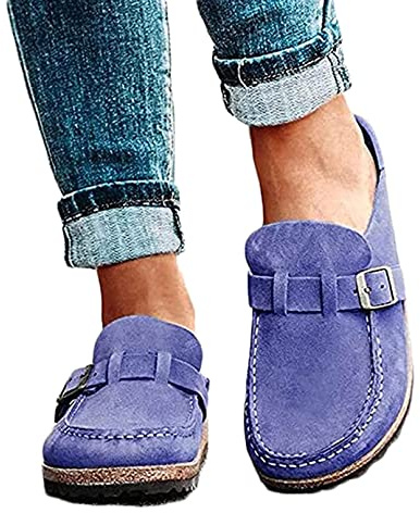 OMIREL Sandali Donna Estivi Zeppa Sandali Mules Traspiranti Ciabatte Ortopedico con Adjustable Strappo Sandali Chiuse Scamosciato Slip on Sandali,Viola,US8/EU39