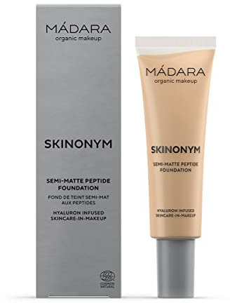MÁDARA Organic Skincare SKINONYM Semi-Matte Peptide Foundation #50 GOLDEN SAND 30ml – Kollagenpeptide, Hautanpassung, Dermatologisch Getestet – Foundation Make Up, Fondation Damen