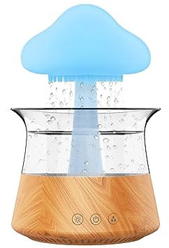 Umelee Luftbefeuchter in Regenwolkenform, Humidifier 300 ml mit 7 Bunten Nachtlichtern und 3 Regen-/Nebel Modi, Raumbefeuchter, Wasserbefeuchter für Schlafzimmer Zuhause Büro Auto (Holzmaserung)