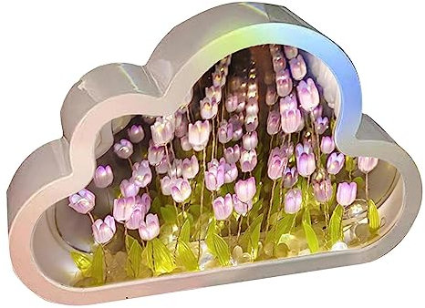 Luckxing Tulpen Lampe Wolken Tulpen Nachtlicht Mit Spiegel Wohndekoration Schlafzimmer Schlaf Tischlampe LED Night Lamp Cloud Romantische Nachttischlampe Home Deko Geburtstag Geschenke Für Freunde