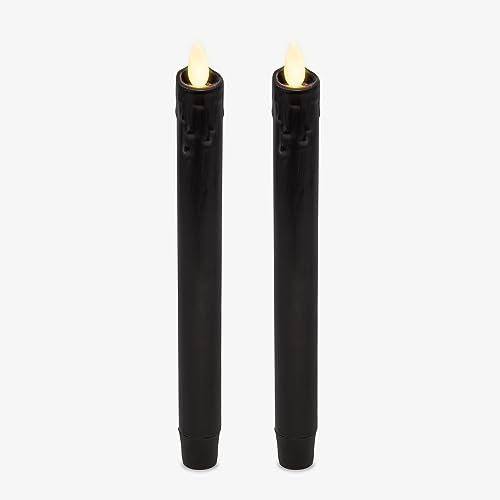 Luminara Black Set of 2 Wax Drip Flameless Candle Tapers (2.5 x 24.1 cm), Moving Flame LED Candle Unscented Real Wax with Dripped Top Timer Function, Table, Mantel, Holiday Decoration