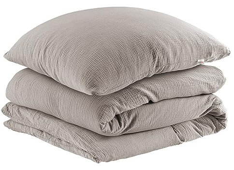 Pure Label Musselin Bettwäsche 135x200 cm mit einem Kissenbezug 40x80 cm aus 100% Baumwolle - Traumhaft weiche, kuschelige Bettwäsche-Sets in Taupe aus Musselin