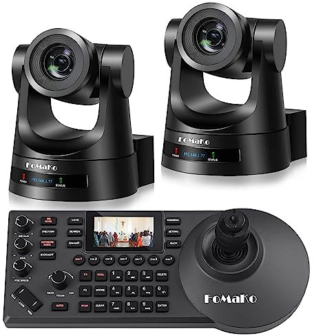 FoMaKo PTZ Camera 30X Bundle HDMI 3G-SDI IP PoE HDMI PTZ Camera for Church Worship(2pcs) PTZ Controller PoE IP PTZ Controller Keyboard (PTZ Bundle FMK30SDIx2+KC608)