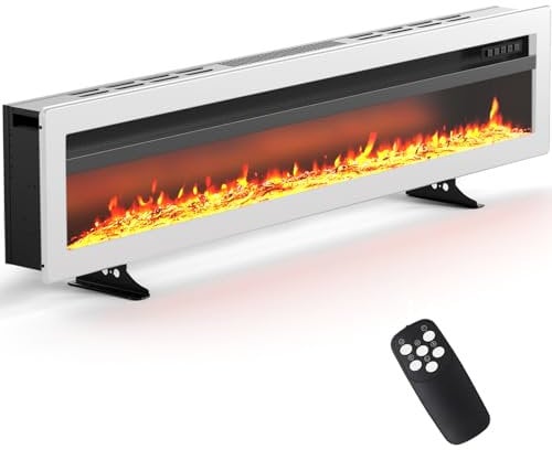 FIDOOVIVIA 50/127cm Electric Fireplace Recessed Media Wall Inset, Electric Wall Mount Fireplace Free Standing with 9 LED Colour Flame Effect & 5 Brightness, 900W/1800W Heater, Remote Control, White