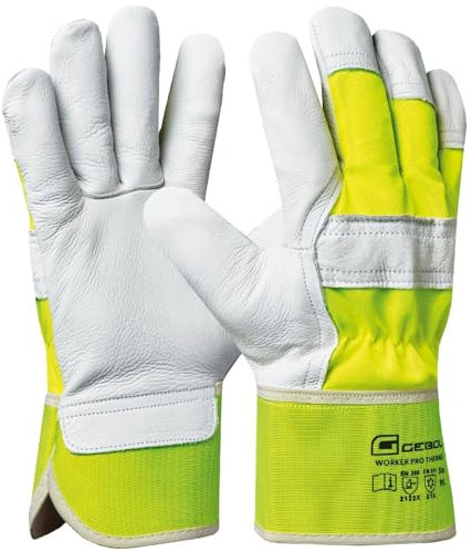 Gebol Worker Pro Thermo | Größe L (Gr 9) | Leder-Arbeitshandschuhe mit kälteisolierendem Futter | Wasserabweisende Winterhandschuhe | einfaches Aus- & Anziehen | für Herren | Gelb, Weiß | 1 Paar
