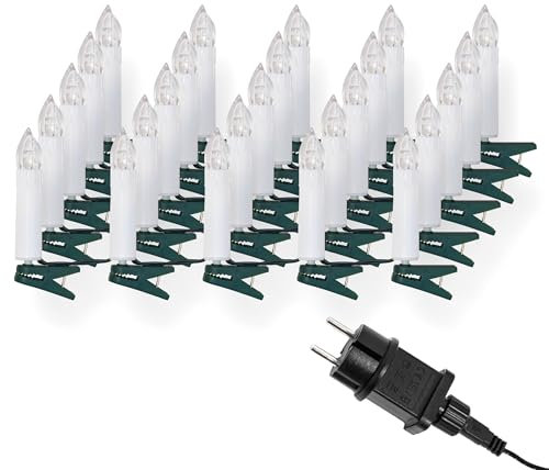 LED Lichterkette Weihnachtsbaum für innen, strombetrieben - keine Batterien erforderlich, inkl. Befestigungsclips, Retro Weihnachtskerzen für den Christbaum (30 Lichter - 17,4 Meter)