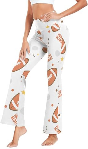 CHIFIGNO Ausgestellte Yogahosen für Frauen Hohe Taille Bootcut Leggings Breites Bein Damen Hosen, American Football, M
