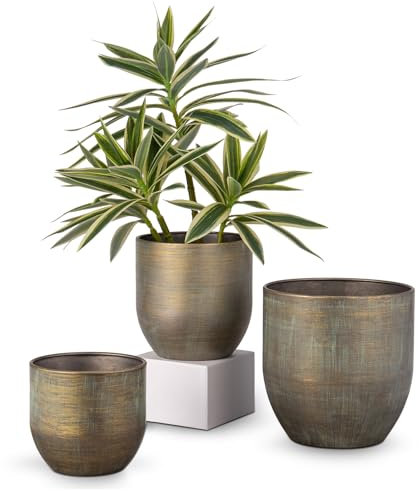 Oairse Lot de 3 Pots d'Extérieur Galvanisés en Zinc - Vintage Ronds et Rustiques pour Plantes ou Décoration d'Intérieur Moderne