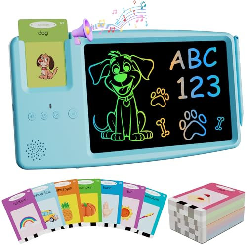 Electight Toddlers Learning Educational Toys Gifts for Kids 3+ Years Old, [2 IN 1] Talking Flash Cards with Light Up LCD Writing Tablet, 224 Words Read & Write Montessori Toys-13Inch