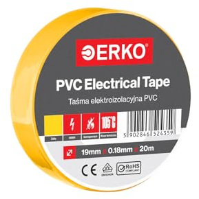 ERKO Isolierband Gelb 19mm x 20m PVC Elektrische Leitungen Reparatur, Superflexibel, Extrastarke Haftung, Chemikalienresistent, Universal