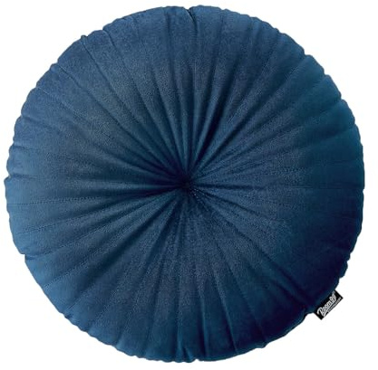 ROOM99 Milou Runde Kisse 45 cm Zierkisse Wurfkissen Dekokissen Plüschkissen Gefüllt Sofakissen für Sofa Bett Couch Pillow Wohnzimmer dekorative Velvet Samt Gesteppt Dunkelblau, 1 Stück