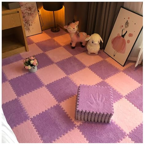 10 Stück Schaumstoff-Spielmatten, Ineinandergreifende Plüsch-Teppichfliesen, Puzzle-Spielmatten, Fitness-Yoga-Matten, Spielmatte, Krabbelmatte, Bodenbelag, 30 X 30 cm(Color:Purple + Pink)