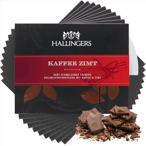 Hallingers Genuss Manufaktur Schokolade Geschenk - Tafel Edelkakao handgeschöpft ohne Alkohol edler Karton 10x Kaffee-Zimt Kaffee-Zimt, Geschenkidee für Frauen Männer