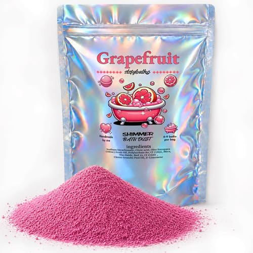 Stsfybaths Bath Bomb Powder for Kids and Adults, Pink Grapefruit Glitter and Shimmer Bath Dust, Handmade, Scented and Non-Staining, Gift for Women, 6-9 Uses per Bag (Large, Pink)