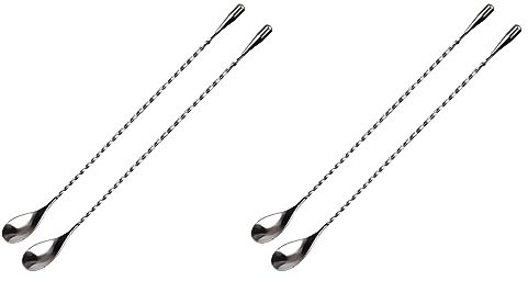 Yopeissn Mixing Spoon Stainless Steel Set of 4 Professional Cocktail Bar Tool (12 Inches) Japanese Style Teardrop End Design