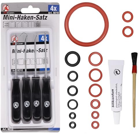 Dichtung Wartungssatz O-Ring für Auslaufstutzen Dampfventil Brühgruppe Einlaufstutzen Stempel Kolben kompatibel mit Phillips Saeco Spidem Gaggia RI EP HD SM SUP Set-19 + 6g Tube + Pinsel + Hakensatz