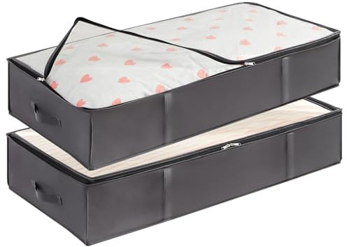 Lifewit 95L Aufbewahrungstasche, Unterbettkommode, 2 Stück Transporttasche, Umzugstaschen, Aufbewahrungsbox mit deckel, Faltbare Kleidung Aufbewahrung für Bettdecken Kleidung, Grau