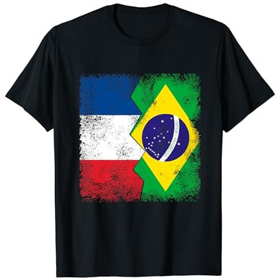 Drapeaux France Brésil | Demi-racines françaises brésiliennes du Brésil T-Shirt