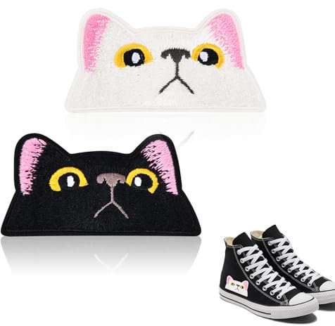 Embroidered Applique Patches (2) - Cat Sew On & Iron On Patches for DIY Craft, Shirts, Jeans, Hats