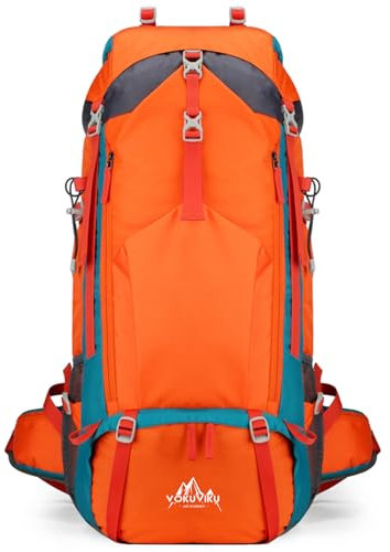 VOKUVIKU Trekkingrucksack Reiserucksack Campingrucksack Wanderrucksack Großer Rucksack für Herren Damen 70L (mit Regenschutz), Orange
