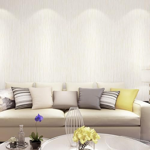 Beswitory Striped Wallpaper - Modern 3D Embossed, Light Beige, Thick Textured for Bedroom, Living Room, Hallway