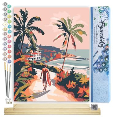 Figured'Art Peinture par Numéro Adulte avec Cadre Promenade côtière - Activité Manuelle Kit de Loisir Créatif DIY Numéro d'Art Complet - 40x50cm avec châssis en bois à monter
