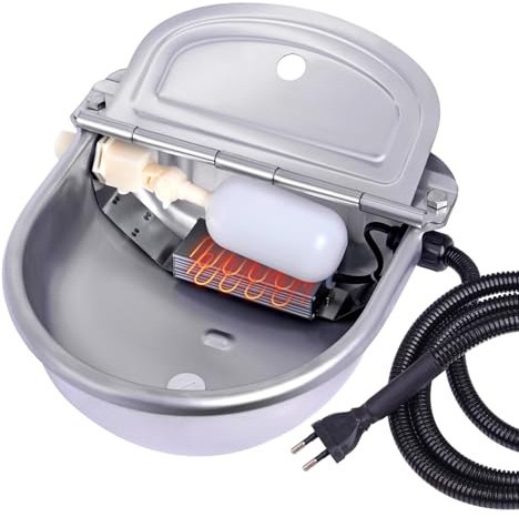 MUALROUS 220V Automatischer Hunde-Wassernapf für den Außenbereich mit Schwimmerventil 2,5 L beheizter Edelstahl-Thermonapf für Haustiere Tränke für Vieh Outdoor für Hunde Rind Pferd Ziege Schwein Huhn