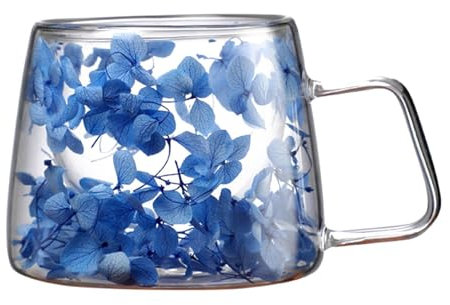 Lnhgh Tasse à fleurs séchées de 200 ml, tasse à café en verre avec double paroi isolante, tasses à fleurs séchées transparentes avec anse