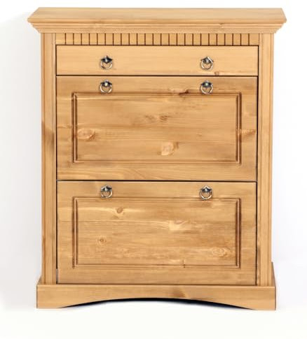 clever-moebel Schuhschrank aus Kiefernholz kolonial, weiß oder gelaugt, Schuhkommode (gelaugt)