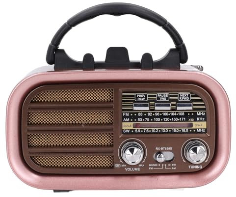 Kleines Vintage Radio, Retro Bluetooth Lautsprecher, Tragbares Radio FM AM SW, Solar- und Batteriebetriebenes Radio und Wiederaufladbares Radio, Unterstützt TF Karte und USB