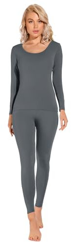 Liang Rou Women's Scoop Neck Top & Bottom Ultra Thin Thermal Underwear Set Grayish Blue Medium