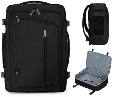 WANDF Handgepäck Rucksack 45x36x20cm für Easyjet Airlines, Erweiterbarer 17-Zoll-Laptop-Rucksack mit Nassfach, Untersitz-Reise-Handgepäck-Rucksack ür Männer und Frauen (Schwarz)
