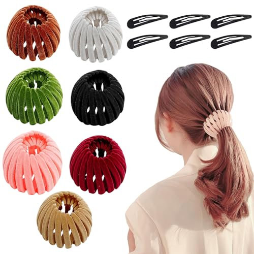 lafo 4 Stück Vintage Vogelnest Haarklammern und 4 schwarze Haarspangen, Haarspangen, Geformte Haarschmuck für Mädchen Damen, Einfarbig (7 Farben)