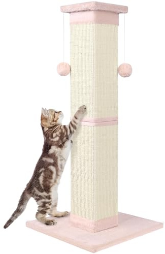 Katzenkratzbaum 33 Zoll Natur Sisal Katzenkratzbaum für Indoor Katzen, Großer Katzenkratzer Schützen Sie Ihre Möbel Rosa