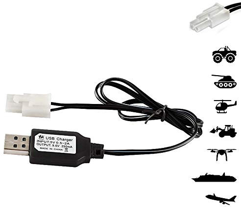9.6V USB-Ladekabel für Lithium-Ionen u. NI-MH Akku, Ladekabel KET Tamiya-Stecker f. RC Fahrzeuge, Panzer, Drohne, Boot, Bagger, Auto, Spielzeug m. LED, Überladeschutz u. hochwertigem Netzkabel