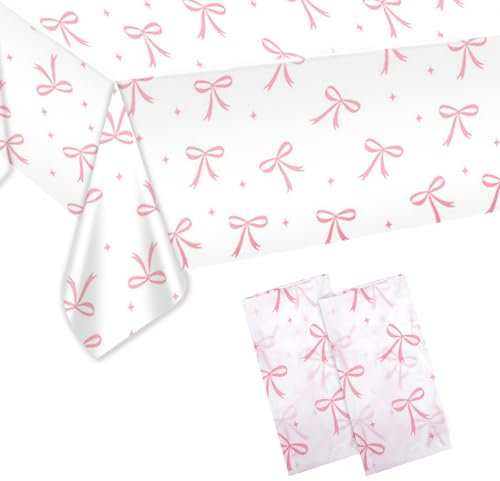 Nappe à Noud Rose, 137x274cm Rectangulaire Nappe Rose Poudré Imperméable Décoration de Table d'Anniversaire Coquette Nappe de Décoration pour Anniversaire de Fille