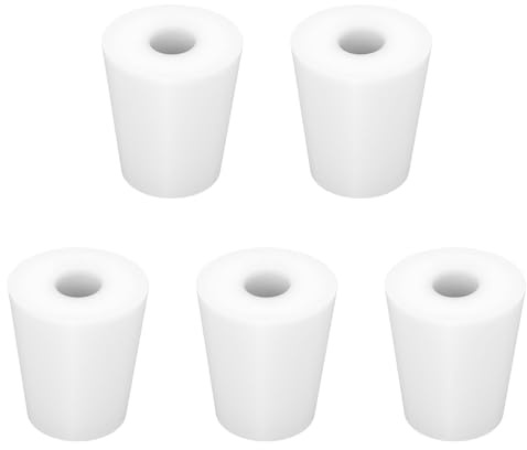 Labasics 5er-Pack 3# Silikonstopfen, weiße konische Stopfen mit 8 mm Loch, Langlebig und Wiederverwendbar für Laborgeräte, Luftdichte Abdichtung, Ideal für Experimente und Glaswaren
