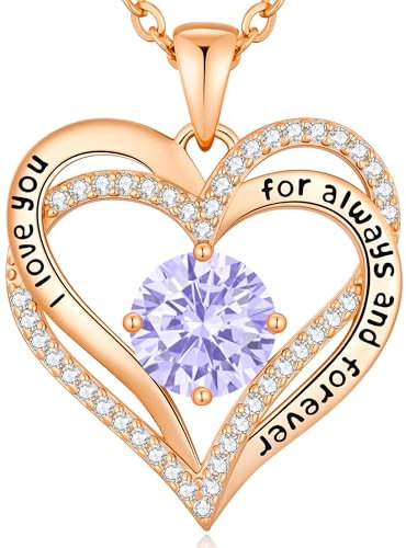 Collier Femme Coeur Collier Pendentif Pierre de Naissance pour Bijoux Cadeau Fête des NoëL Anniversaire Graduation Maman Fête des Mères (Cuivre, Or Rose 06)