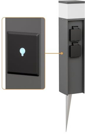 ledscom.de Pollerleuchte PODEL mit Erdspieß für außen, Smart Home, 39cm, anthrazit, 2 Steckdosen, inkl. G9 Leuchtmittel, 596lm, weiß