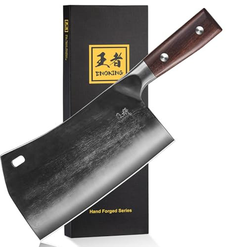 ENOKING Kitchen Knife, Hand Forged Chef Knife Heavy Duty Bone Knife, German High Carbon Stainless Steel Meat Knife with Full Tang Handle for Home Kitchen and Restaurant