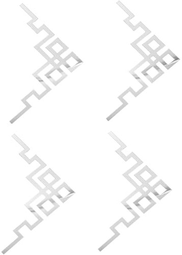 DOITOOL 4piezas Decoraciones Esquineras De Espejo Acrílico Adhesivos Decorativos Removibles Para Pared y Muebles Acabado Plateado Acabados Modernos Para Salón y Dormitorio