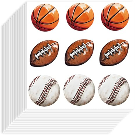 Hobbspring 180 Stück Selbstklebende Dekorative Papieraufkleber 90x90mm Wasserfest Sportball Aufkleber Baseball Basketball Volleyball Planer Aufkleber Für Scrapbook Kalender Einladungen Tasche Dekor