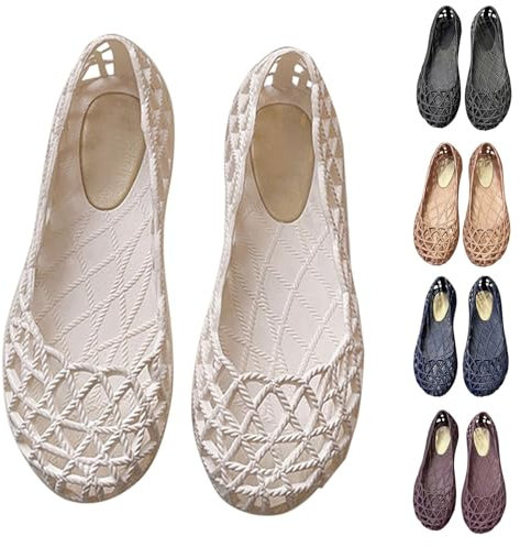 Women Jelly Flats Sandals Flat Jelly Shoes Slip on Hollow out Loafers Waterproof Shoes Womens Flat Sandals SIZE 6 A0_White Clearance