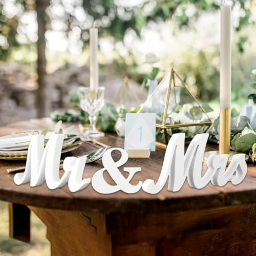 ARWIG Mr & Mrs Hochzeitsdeko|Holz Mr & Mrs Deko Hochzeit Tischdeko |Hochzeit Deko für Verlobungsfeier |Dekorieren Hochzeitsdeko Tisch Hochzeit Geschenke für Brautpaare (Weiß)