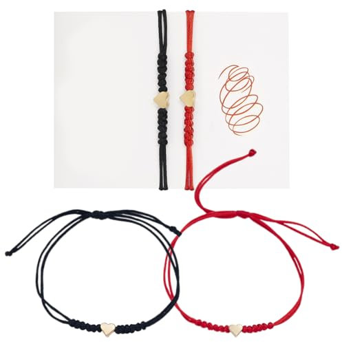 2PCS Bracciale Stringa Regolabile Bracciale, braccialetti in corda, braccialetti in corda intrecciata regolabili, Cuore Bracciali, per Madre Figlia Sorella Fidanzato Braccialetto Amicizia
