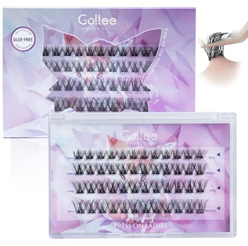 Gollee - Pestañas autoadhesivas de 10 a 16 mm, no requiere pegamento, 48 mechones de pestañas prepegadas, aspecto delicado y natural, reutilizables, aptas para principiantes, no dejan residuos