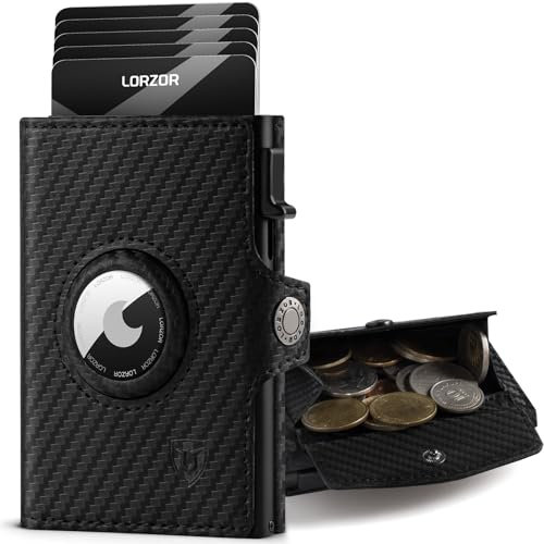 LORZOR Portefeuille Homme Cuir Véritable avec Porte Carte Airtag XXL - Capacité 10 Cartes, Blocage RFID, Porte Monnaie et Compartiment à Billet