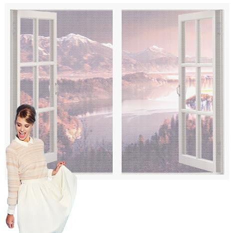 Fliegengitter Fenster 50 x 75 cm Insektenschutz Fensternetz Ohne Bohren Auto Schließen Faltbar für Fenster in Wohn- Schlafzimmer, Weiß